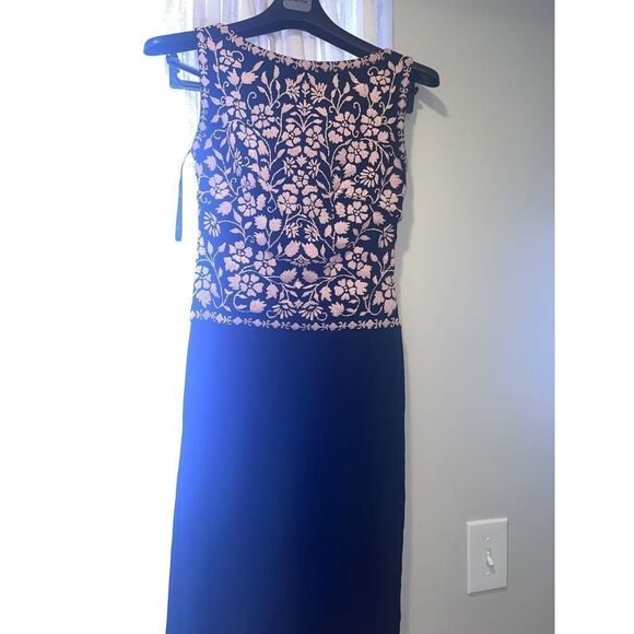 TADASHI pink Beaded Floral Applique Sleeveless Gown VINTAGE 1990s - Picture 4 of 6